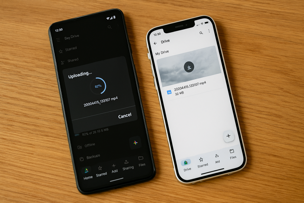 Android uploading video to Google Drive and iPhone downloading it