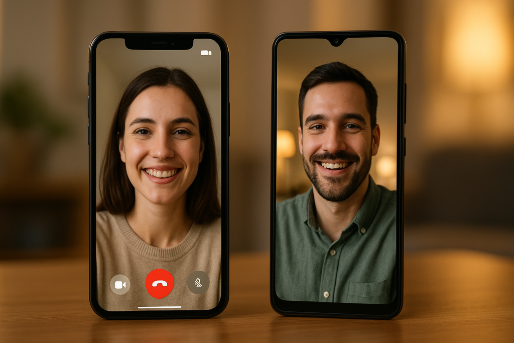 iPhone and Android in active FaceTime video call