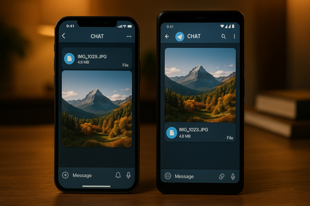 Sending uncompressed photos from iPhone to Android via Telegram file transfer