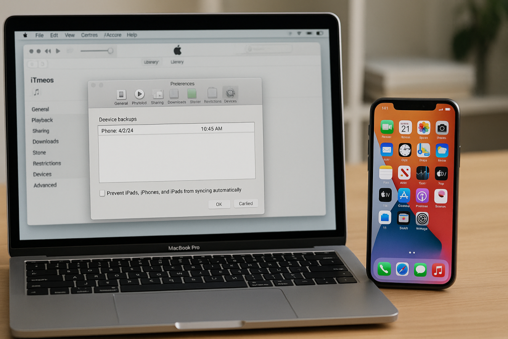 iTunes showing latest iPhone backup completed successfully.