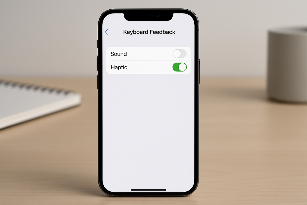 Turning on haptic feedback toggle for iPhone keyboard