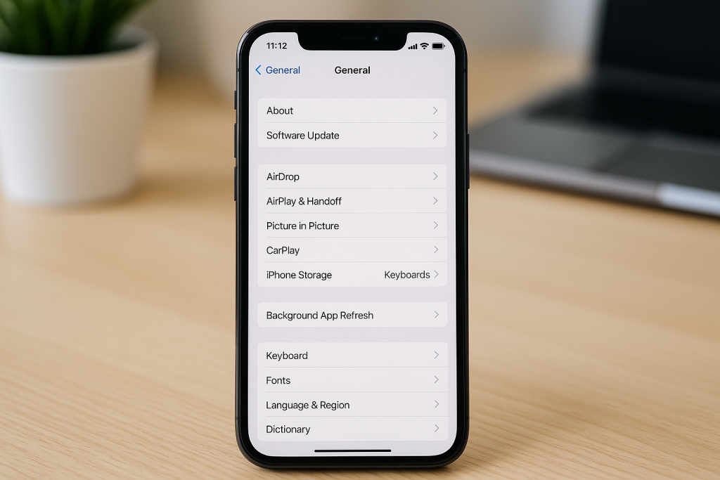 iPhone settings showing how to access keyboard options