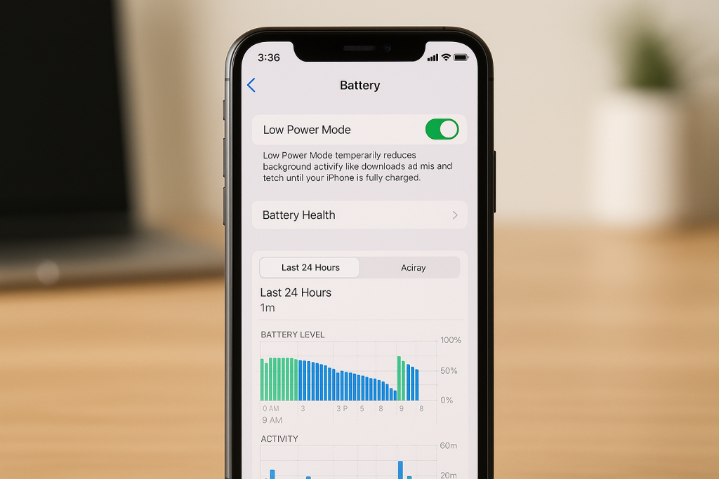 iPhone Battery settings with Low Power Mode enabled