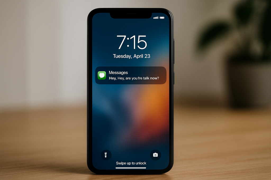 Android phone with iOS-style lock screen showing time and notifications.
