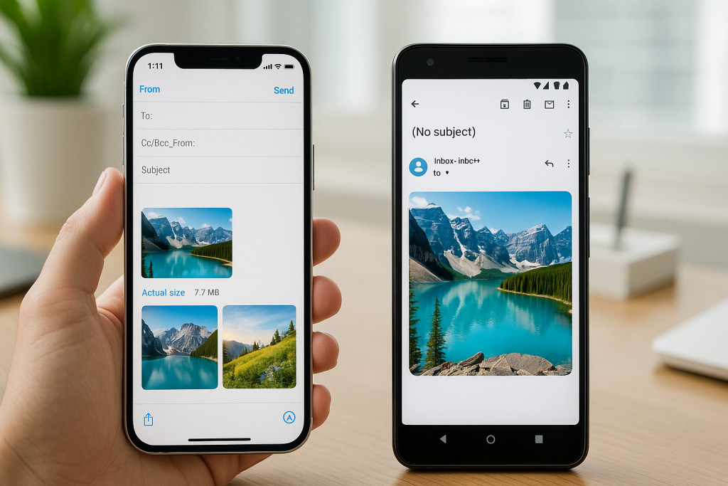 Sending full-size photos from iPhone to Android using email without compression