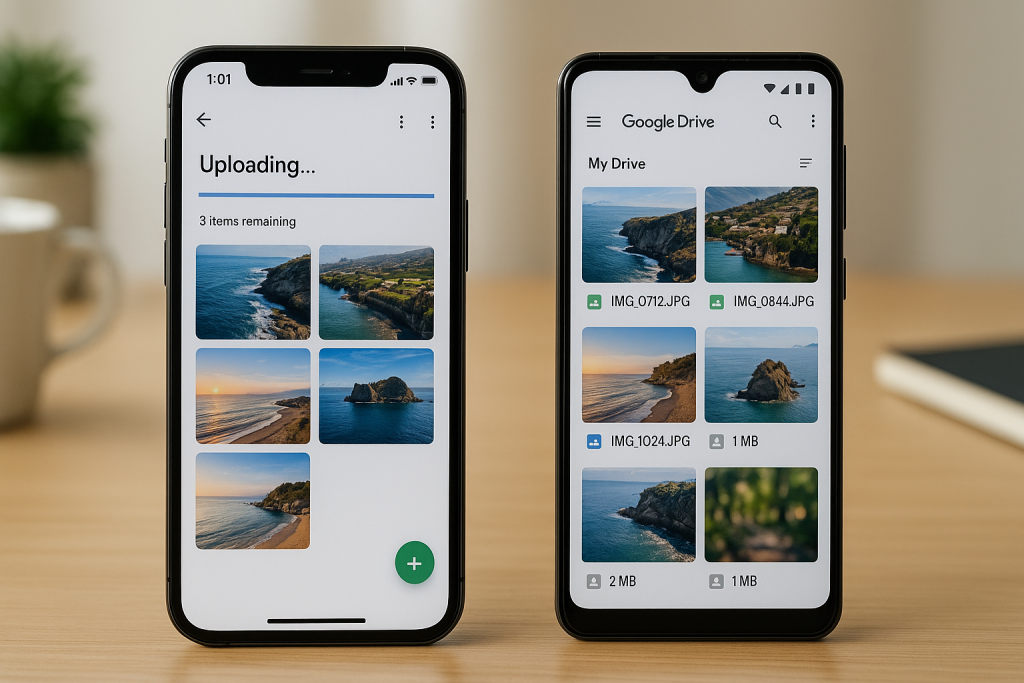 Uploading full-resolution photos from iPhone to Google Drive for Android download