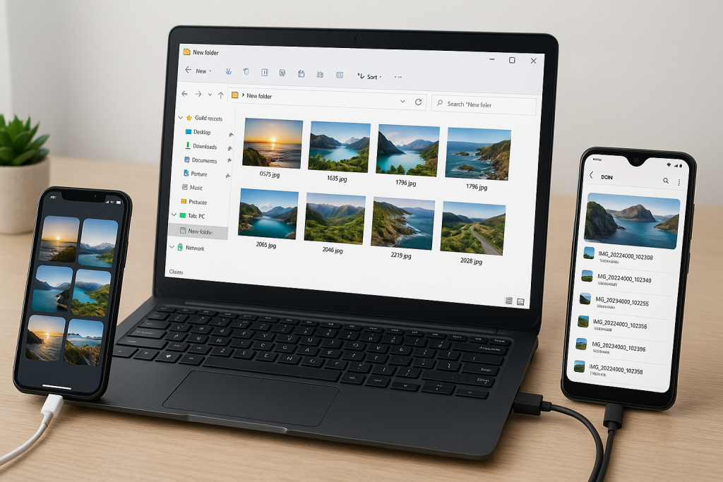 Transferring high-quality photos from iPhone to Android using a computer and USB cables