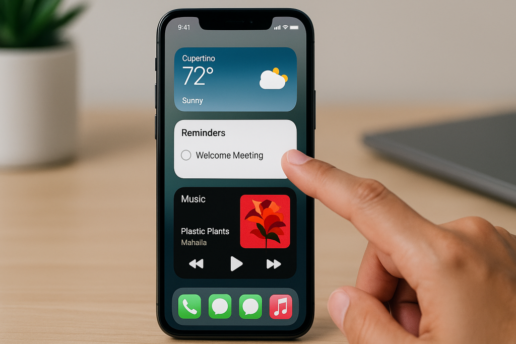 iPhone widget stack with swipe gesture on home screen