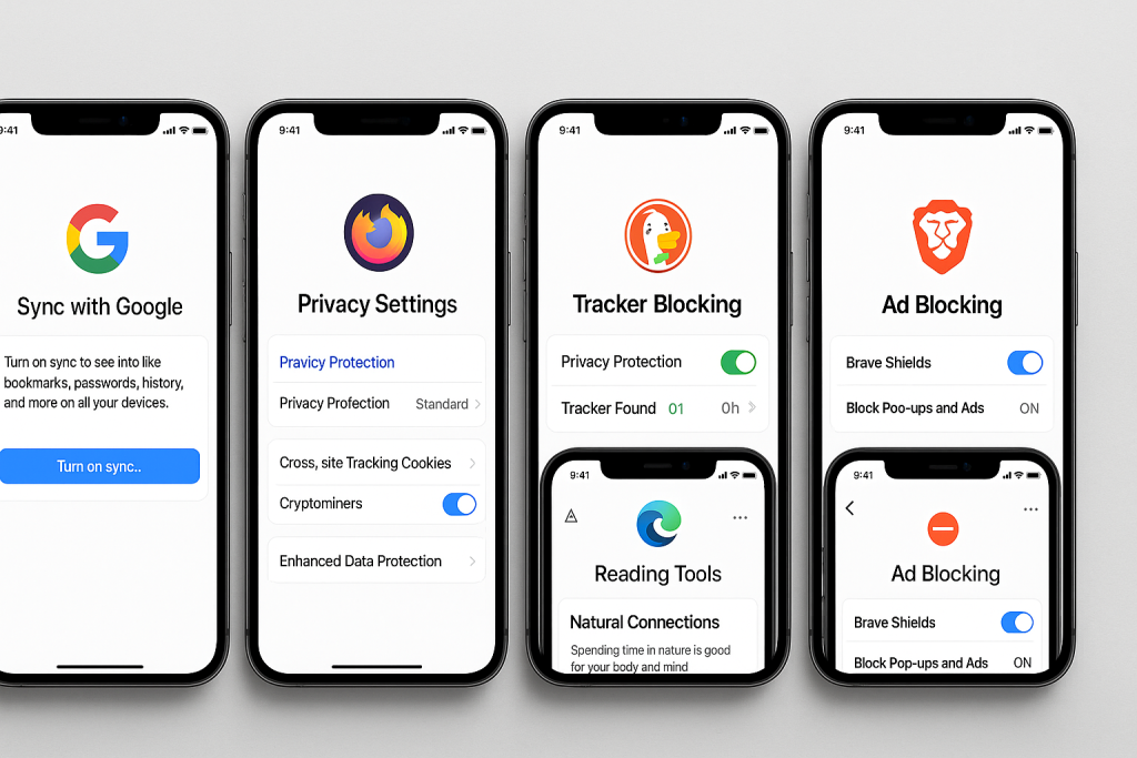Popular iPhone browsers Chrome Firefox DuckDuckGo Edge Brave features