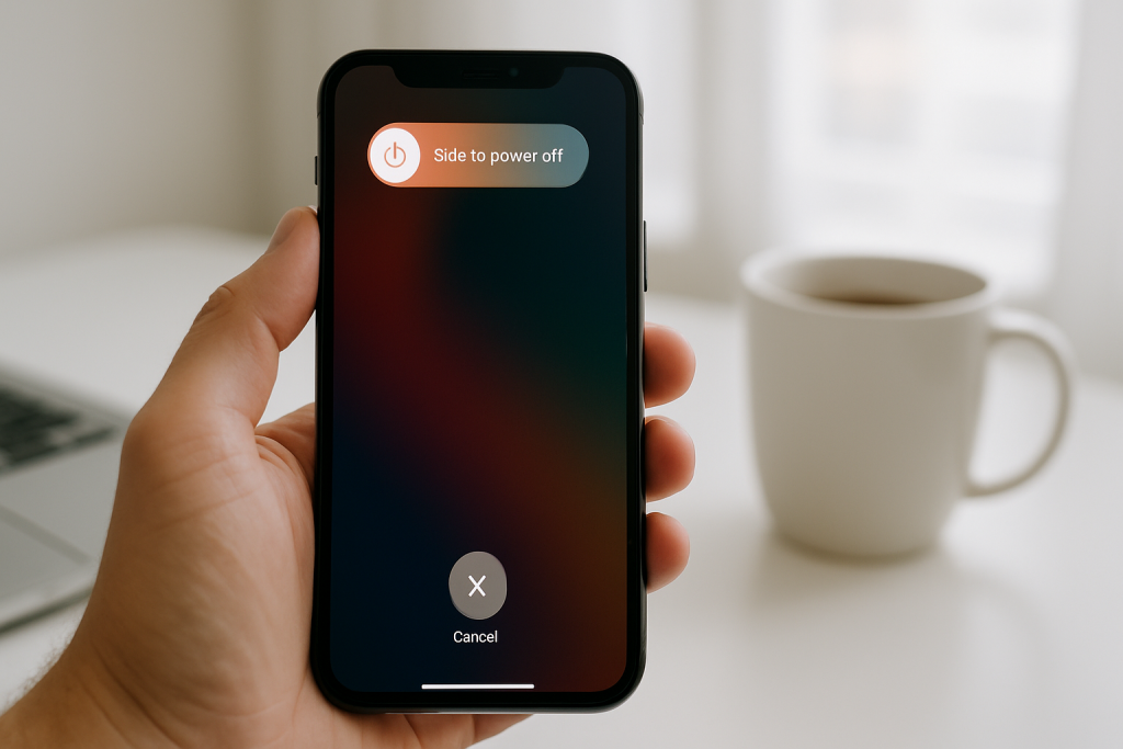 Restarting iPhone with slide to power off screen to clear temporary cache