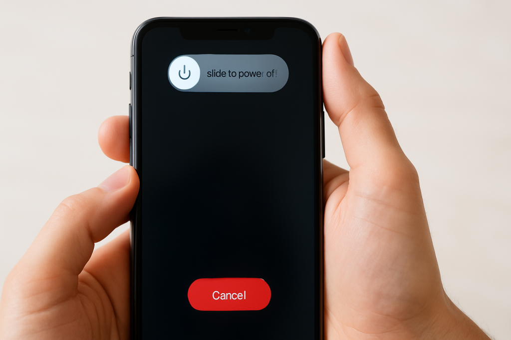 Restarting iPhone using power off slider to close all background apps