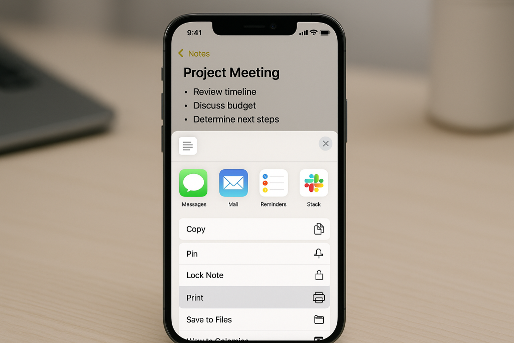 Exporting a note from iPhone Notes app into PDF