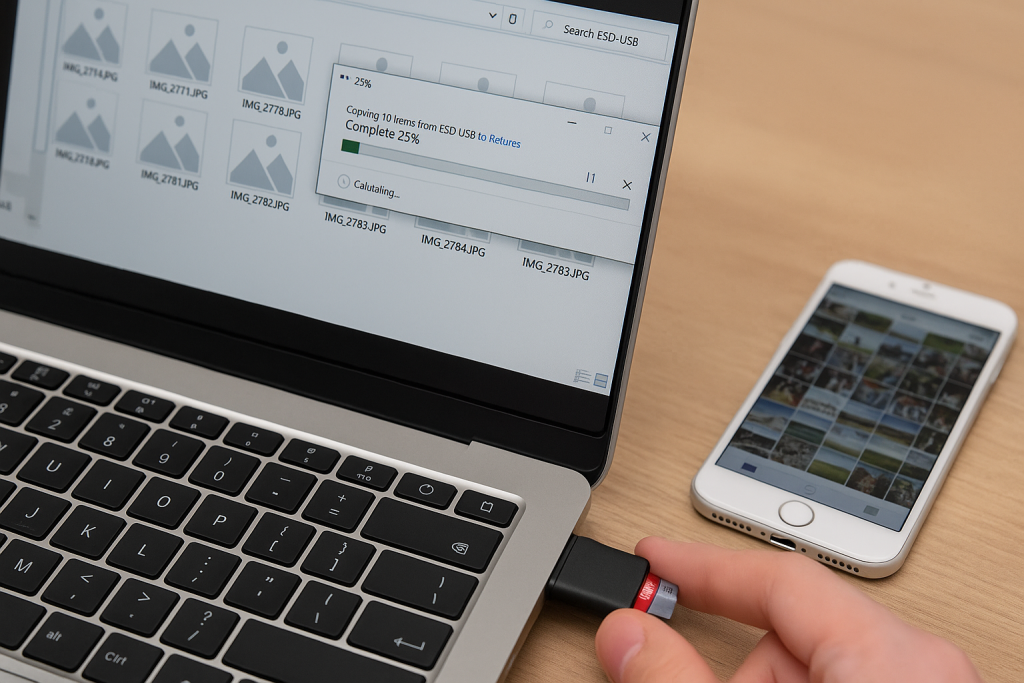 Transferring photos from microSD card to computer for syncing to iPhone
