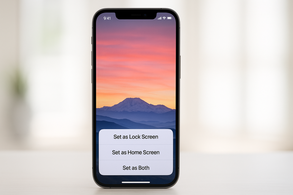 iPhone preview screen for setting wallpaper as Lock Screen, Home Screen, or Both
