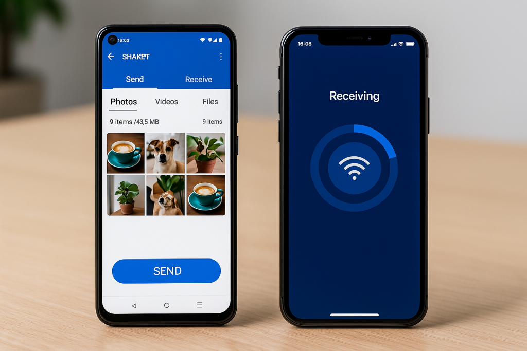 SHAREit app transferring photos wirelessly from Android to iPhone