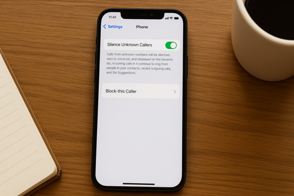 Enabling Silence Unknown Callers on iPhone for blocking unknown numbers