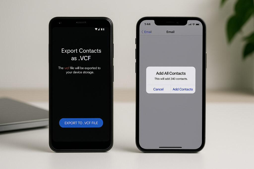 importing contacts on iPhone from VCF file exported from Android