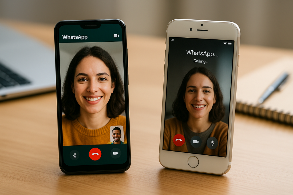 WhatsApp video call between Android and iPhone in progress