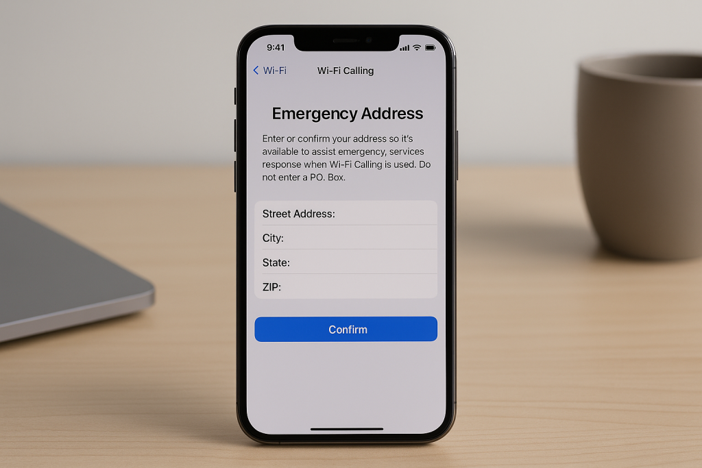 iPhone Wi-Fi Calling setup asking for emergency address confirmation