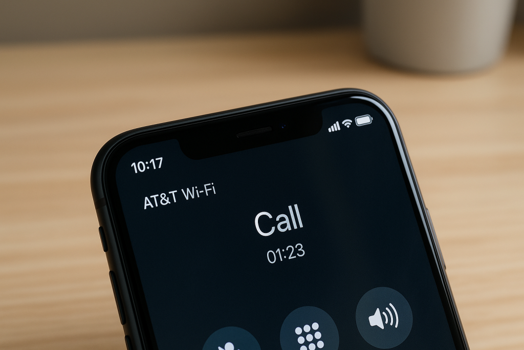 iPhone status bar showing Wi-Fi Calling active during a phone call