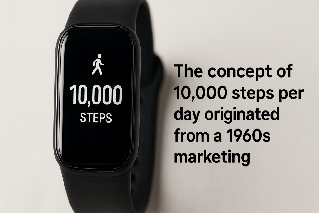 Fitness tracker showing 10,000 steps to illustrate the origins of the step goal myth