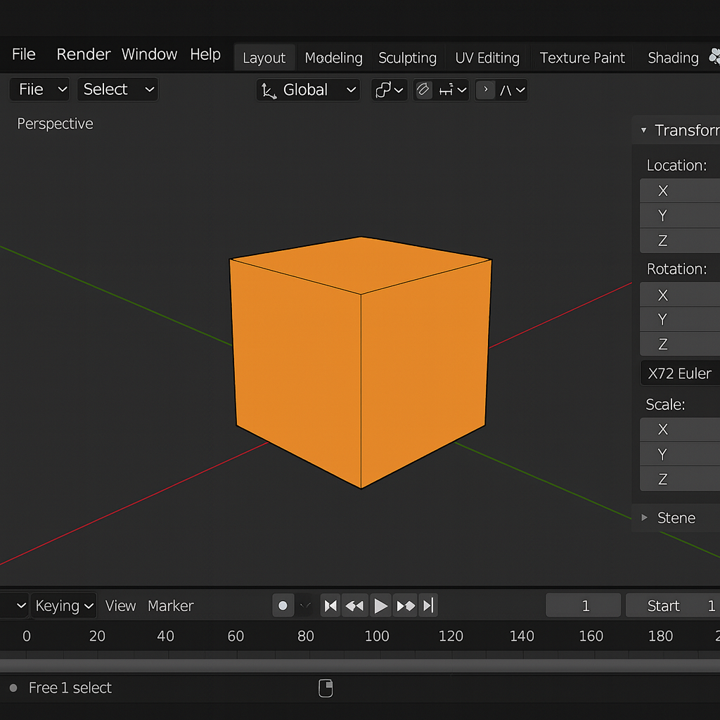 Blender viewport showing cube with flat shading mode applied