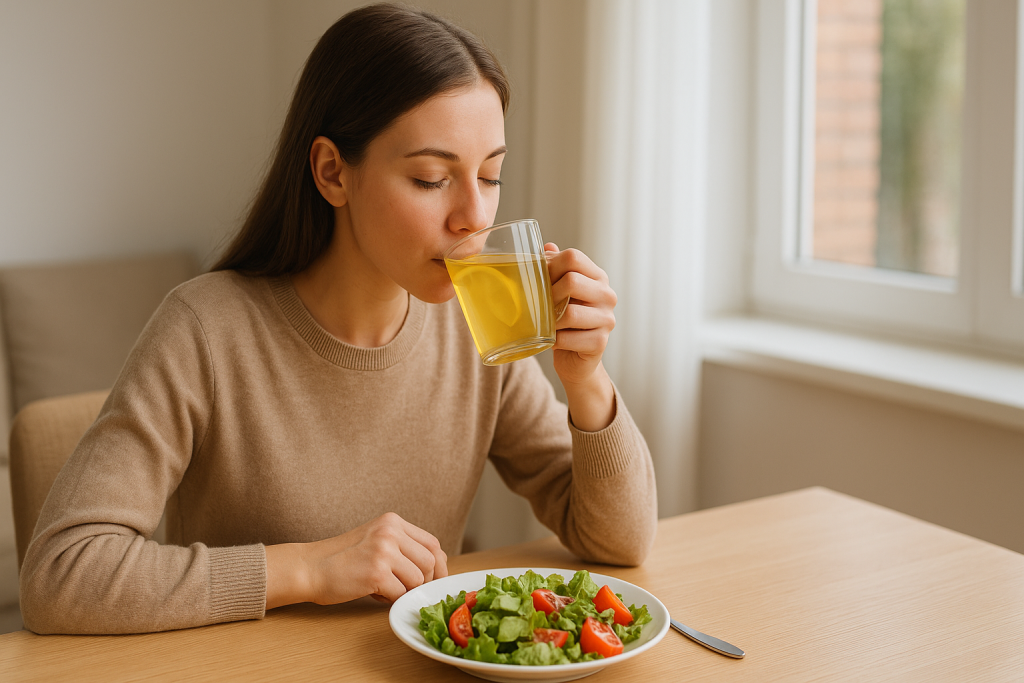 woman drinking ginger tea before meal for weight loss