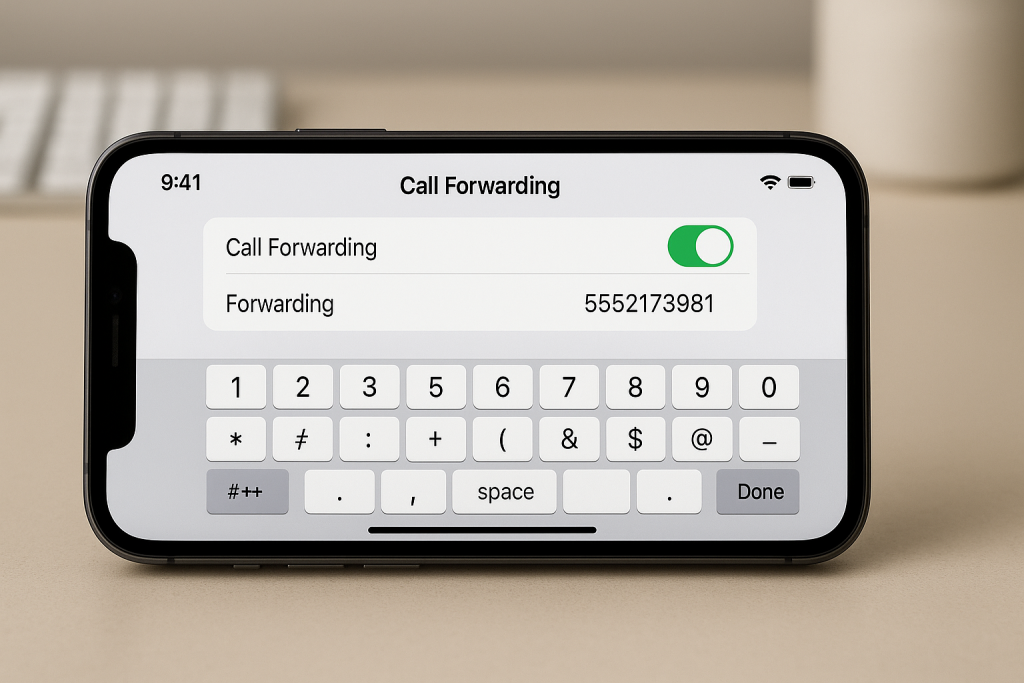 iPhone screen with Call Forwarding enabled and number entered