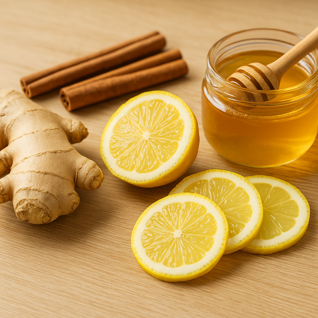 fresh ginger lemon honey ingredients for ginger tea