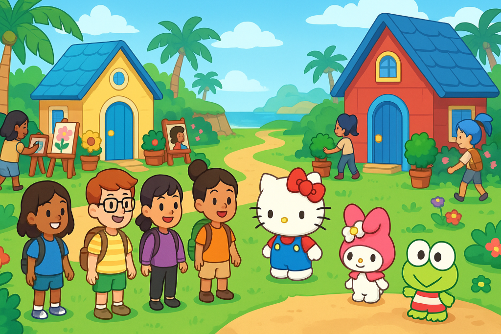 Multiplayer gameplay in Hello Kitty Island Adventure with friends on Steam.
