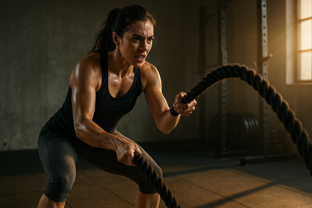 woman doing HIIT workout to overcome weight loss plateau