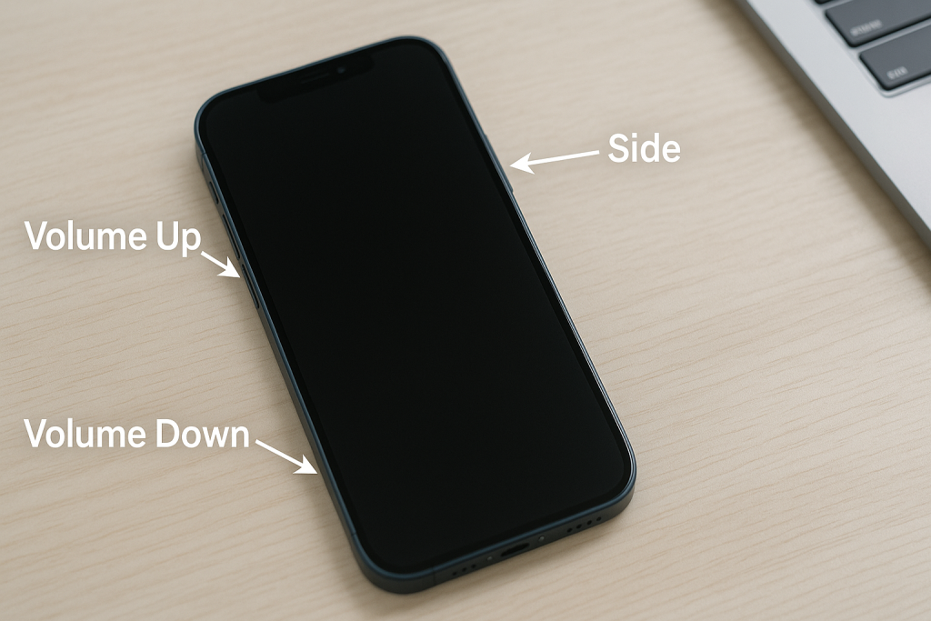 Step 1 pressing Volume Up button to force restart iPhone 12