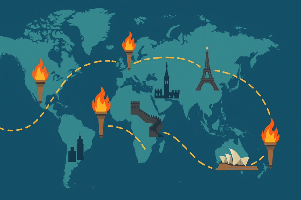 Map showing global Olympic torch relay across continents