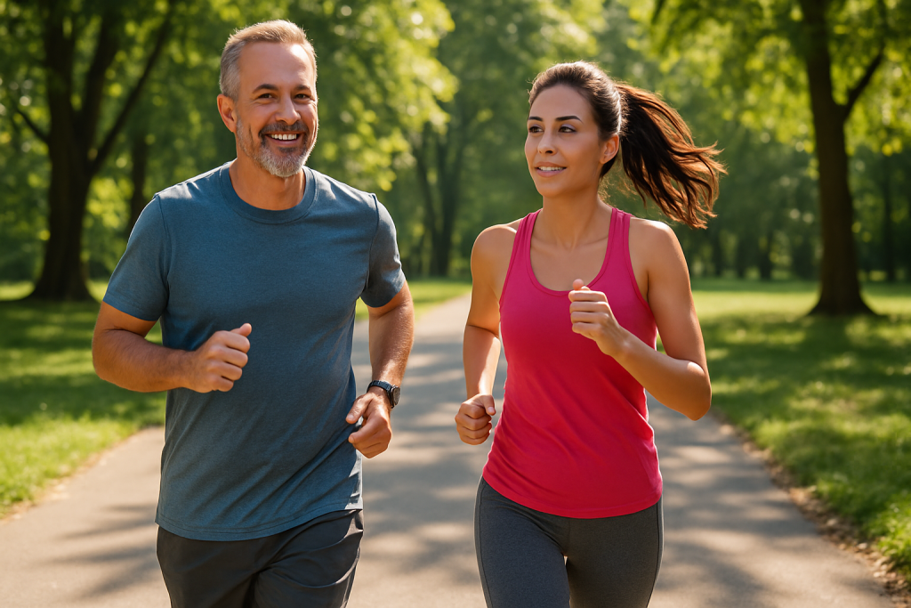 People jogging outdoors to stay active and healthy